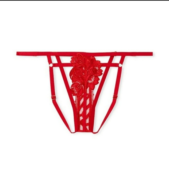 victoria's secret embroidered ouvert string bikini medium floral panty - Picture 5 of 8